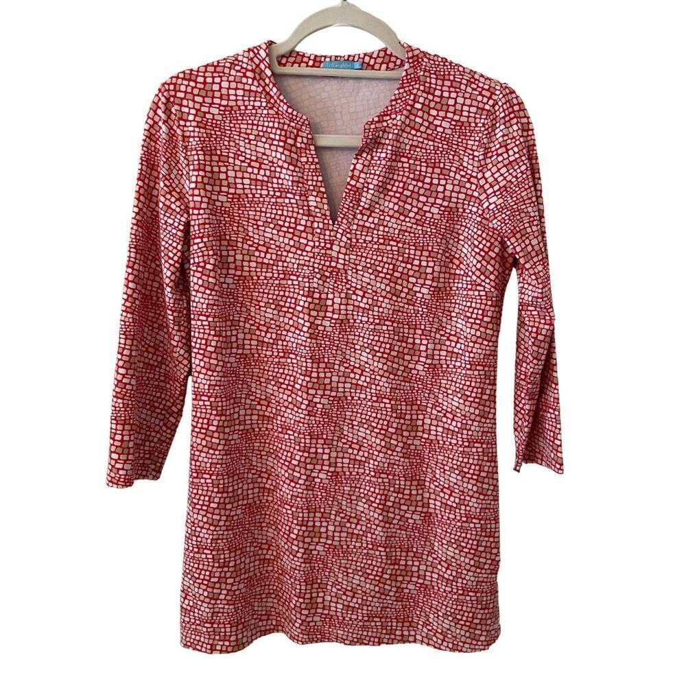 J.McLaughlin Geometric‎ Print Tunic Top Red White Size Small 747E